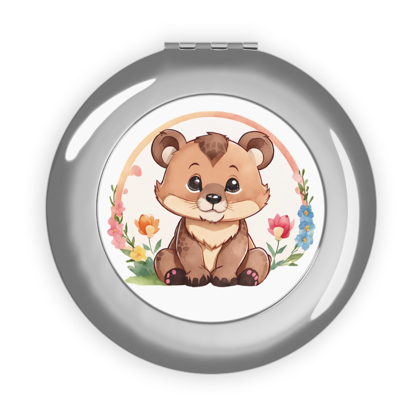 Compact Travel Mirror - Cute Lion Cub Pocket Size Makeup Mirror, Handheld Portable Mirror, Small Round Vanity Mirror, Travel Beauty