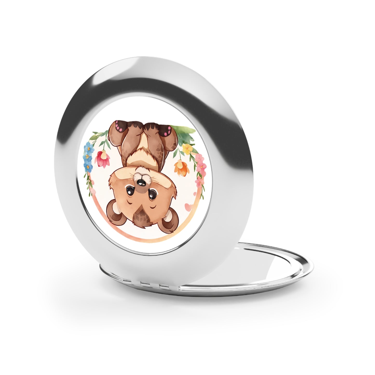 Compact Travel Mirror - Cute Lion Cub Pocket Size Makeup Mirror, Handheld Portable Mirror, Small Round Vanity Mirror, Travel Beauty